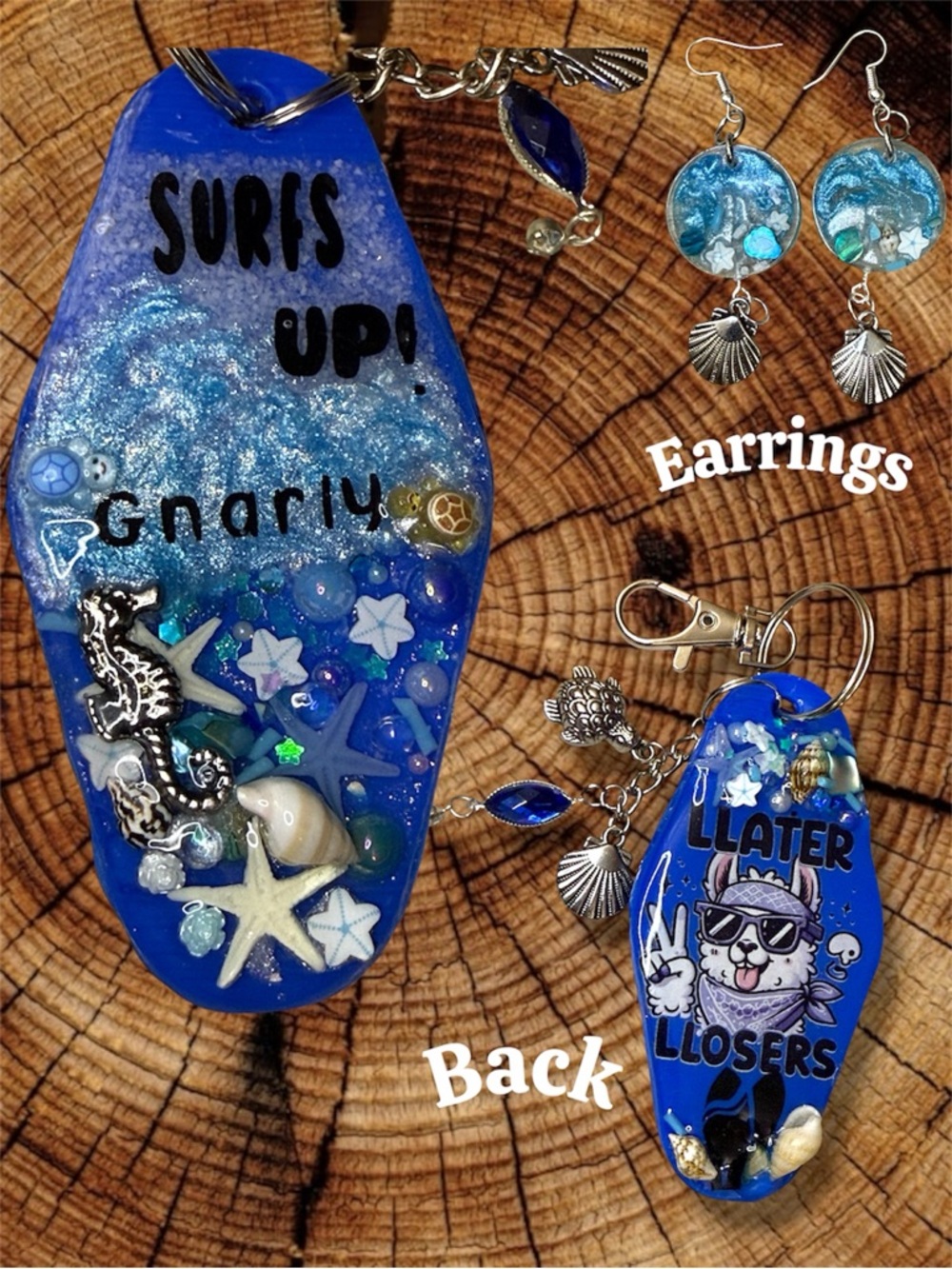 Keychain Earring Set (2), Beach Theme, GenX, Gnarly, Surfs Up, Retro, Vintage